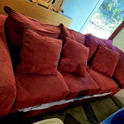 Stanton Burgundy Couch And Ottoman 