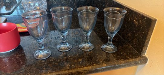 Set of 4 Blue Tinted Glass Goblets