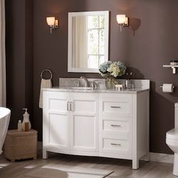 Moravia 48-in White Bathroom Vanity with Carrara Natural Marble Top