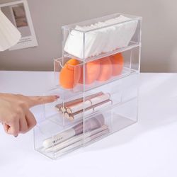Acrylic stackable drawer with small 4 Drawers, Clear Containers for Hair Accessory Organizing, Bathroom Storage Organization, Vanity Makeup Organizer,