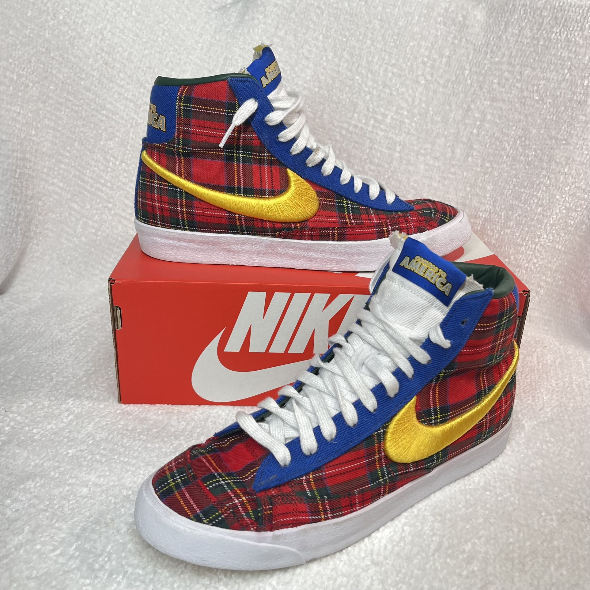 NIKE Blazer Mid 77 COMING TO AMERICA CW3044-600 Red Blue Plaid Men Size 10