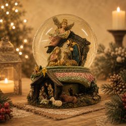 Grandeur Noel Illuminated Nativity Musical Water Globe Revolving Base Boxed