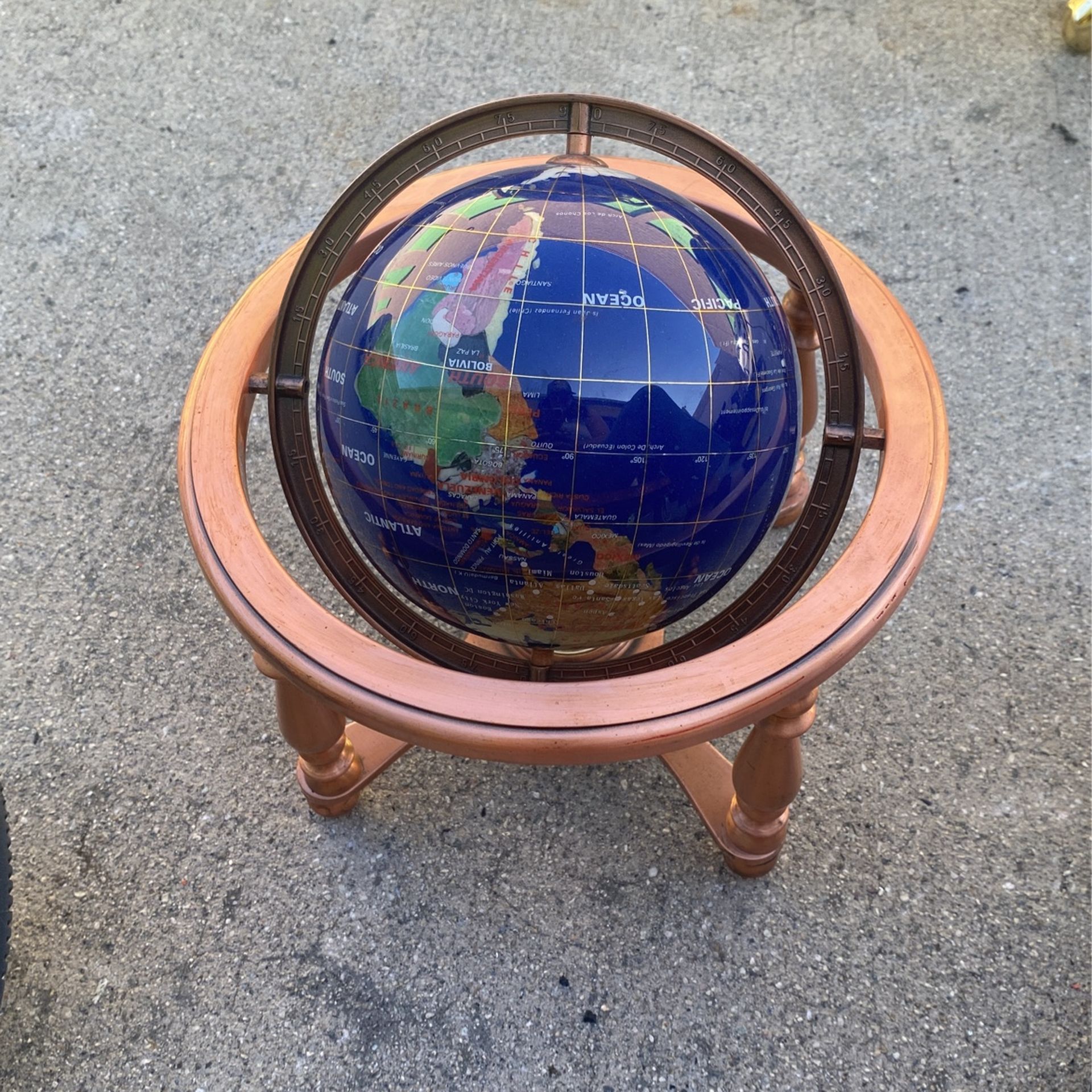 Miniature Gemstone Globe On Antique Finish
