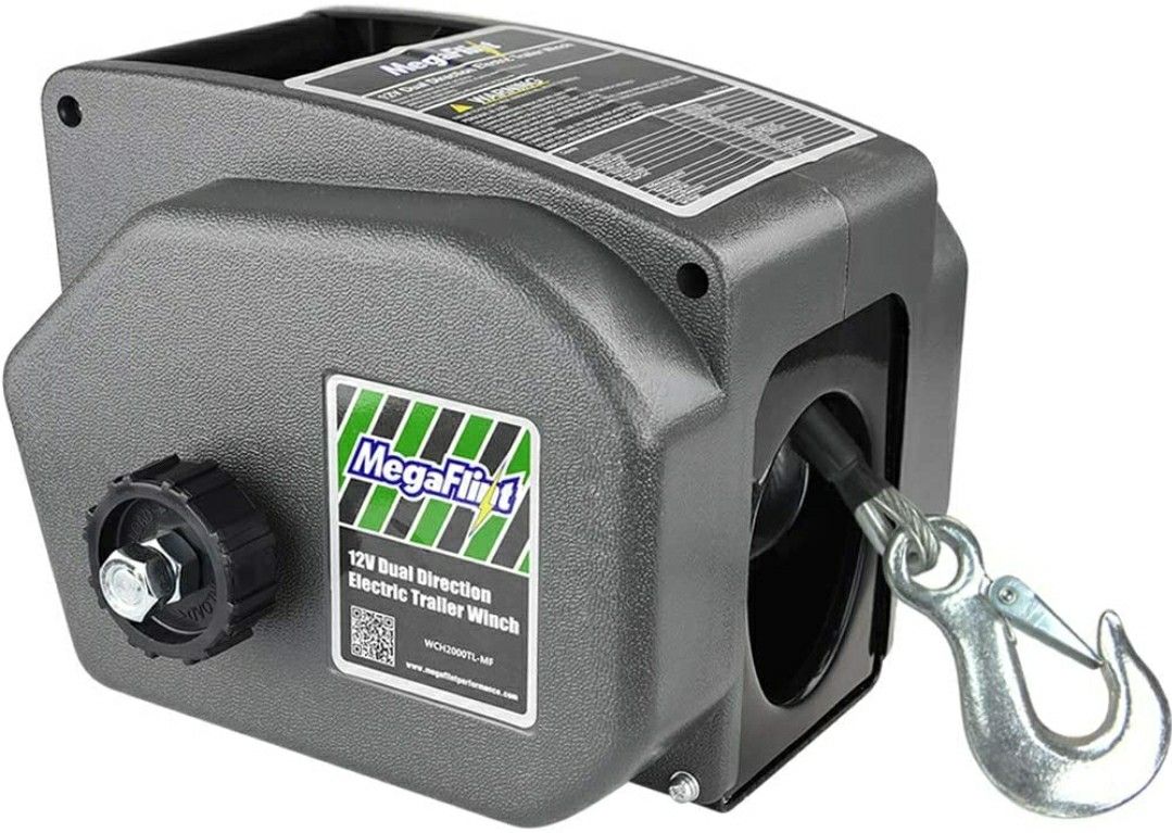 Megaflint Trailer Winch,Reversible Electric Winch, for Boats up to 6000 lbs.12V DC,Power-in, Power-Out, and Freewheel Operations,30% Higher winching P