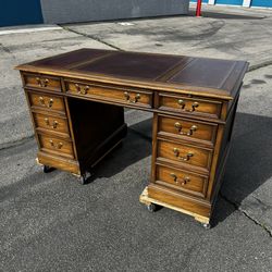 Vintage Sligh-Lowry desk executive partner office desk solid wood leather top