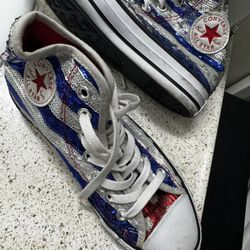 Red, White & Blue Sequin Converse High Tops