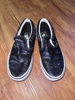 VANS US Kids 2.0 Black & White Sequin Slip On Skating Casual Shoes Sneakers off