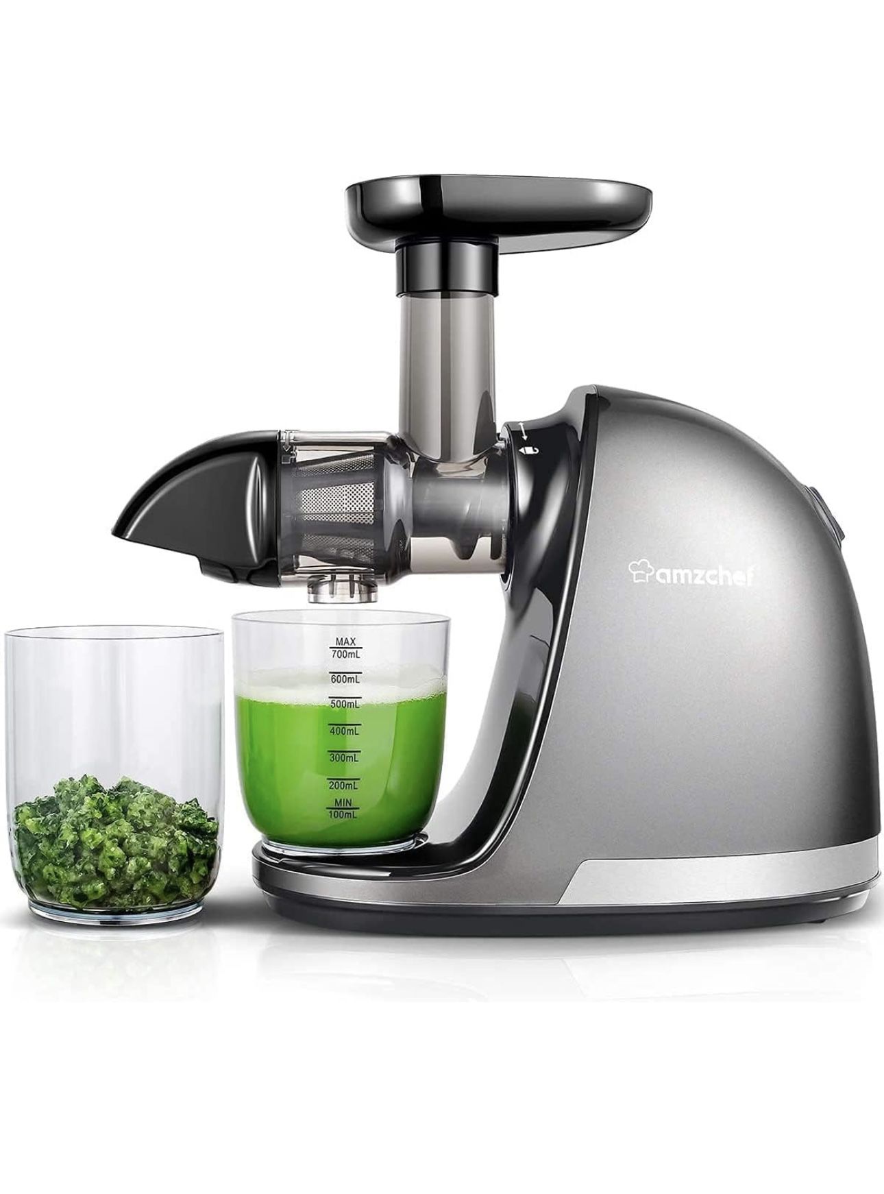 Masticating Juicer Machines, AMZCHEF Slow Cold Press Juicer with Reverse Function, High Juice Yield, Easy Clean with Brush,Recipes for High Nutrient F