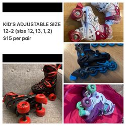 Rollerblades adjustable kids size 12-2, fit shoe size kids 12, 13, 1, 2 only $15 per pair