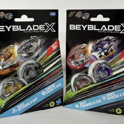 NEW Beyblade X Gale Wyvern 3-60T & Sword Dran 3-80B Beat Tyranno 4-70Q & Knife Shinobi 4-80HN Dual Pack Sets