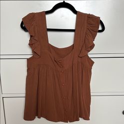 Bohme Brown Ruffle Sleeve Top