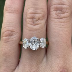Oval Moissanite Diamond Three Stone Engagement Ring 14k Gold 