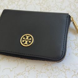 Tory Burch Robinson Zip Coin Case w/ Key Chain Ring Saffiano  Leather Wallet!