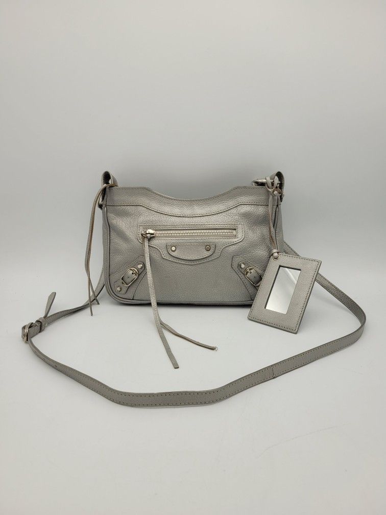 Balenciaga Classic Metallic Edge Mini Crossbody in Silver Leather