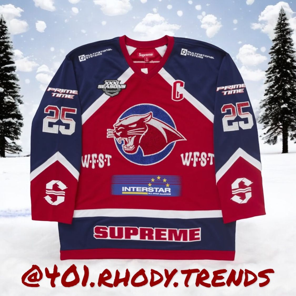 Supreme Rhinestone Hockey Jersey XXL