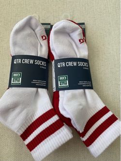 6 Pairs DSG White and Red Quarter Crew Socks Unisex Large