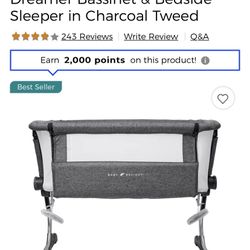 Baby Delight Bedside Dreamer Bassinet And Sleeper Charcoal  Grey