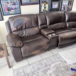 Leather Sectional Sofa With Power, Recliners, And Usb Ports