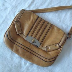 Vintage tan leather shoulder crossover adjustable strap purse