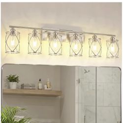 New 6-Light Brushed Nickel Bathroom Light , 42" 