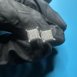 Small Square  Moissanite SCREW BACK Earrings! Certified Stone! Sterling Silver