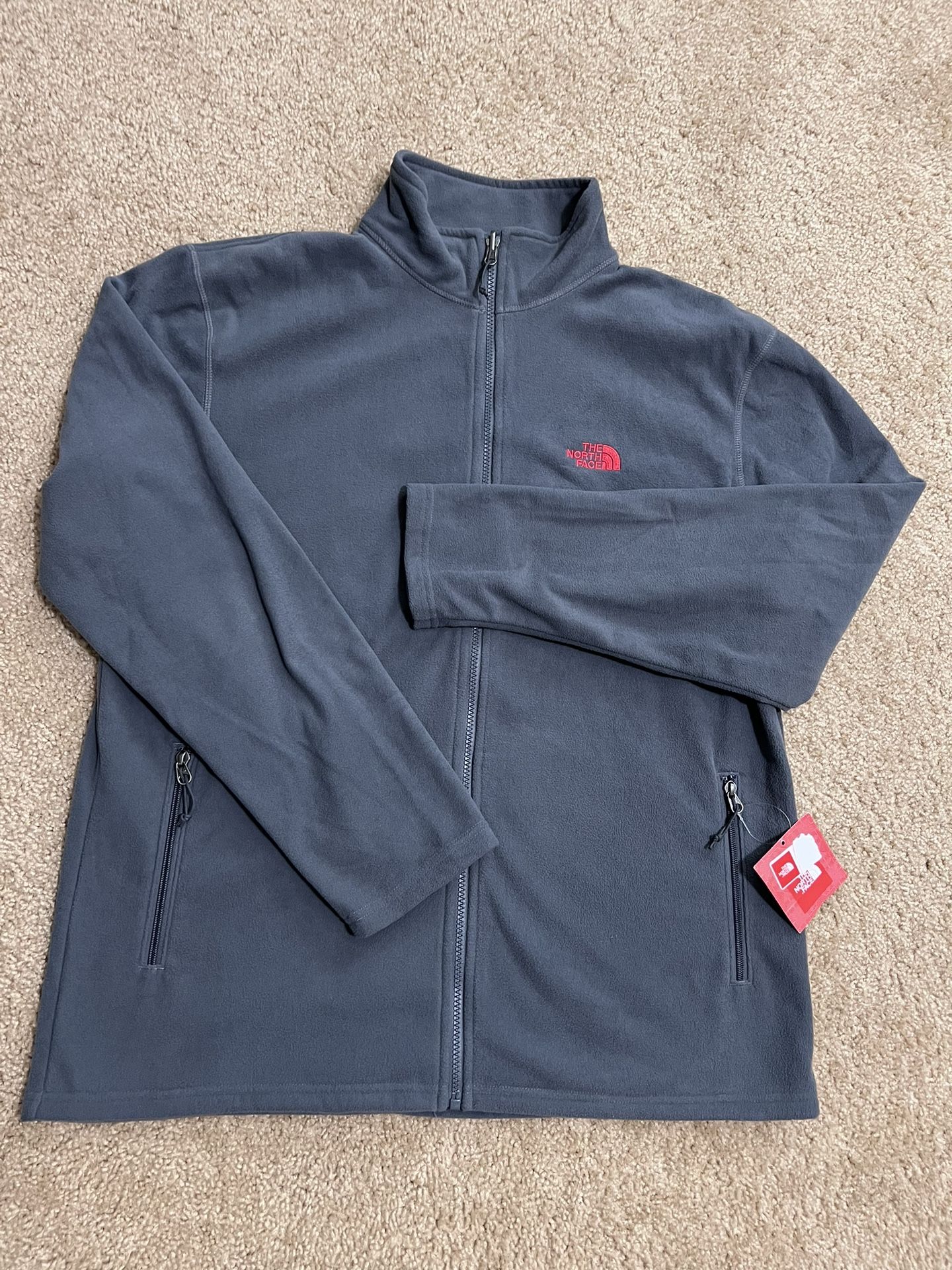NORTH FACE / Full-Zip Fleece Sweatshirt w/ Zipper Pockets / Men’s X-Large XL / Brand New w/ Tags!! / Grey & Red