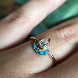 Artemer Engagement Ring, Pear Diamond With Turquoise Crown, 18k Rose Gold