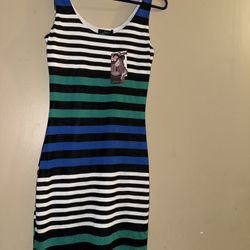 Soprano Black White Blue Green Striped Dress