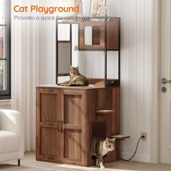 Cat Automatic Litter Box Enclosure Furniture, 30.5" L x 26.8" W x 61" H, Hidden Robotic Litter Box Cabinet, Dog-Proof Shelf with Charging S