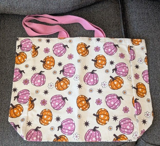 Fall Halloween Pumpkin Large Canvas Tote