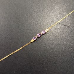 14k Yellow Gold Amethyst Three Stone Bracelet. 