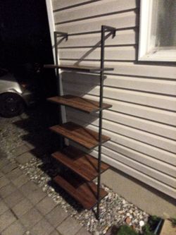 Industrial Wood and Metal Ladder Shelf