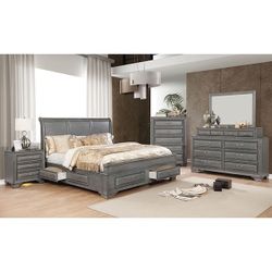 Brand New Grey 4pc Queen Bedroom Set (Available In California & Eastern King)