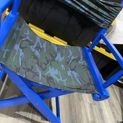 Custom Director Chair Blue With blue Camo Canvas Seat And Backing 