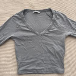 Long Sleeve Blue Crop Top