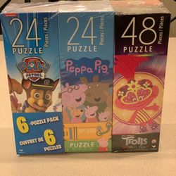 6 Puzzle Variety Pack Paw Patrol-Peppa Pig- Trolls-Baby Shark-Ryan’s World 