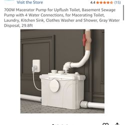 700W Macerator Pump for Upflush Toilet, Basement Sewage Pump with 4 Water Connections, for Macerating Toilet, Laundry, Kitchen Sink, Clothes Washer an
