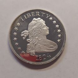 ** 1804 ** GOLD TONEDUS LIBERTY SOUVENIRS SILVER PLATED COIN ** DEEP  MIRROR  CONDITION +PLASTIC CAPSULE INCLUDING. 
