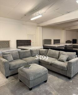 Stylish 4-Pc Corduroy Sectional Sofa Set With Ottoman
