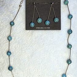 vintage sterling silver liquid and necklace with turquoise beads With Matching Earrings