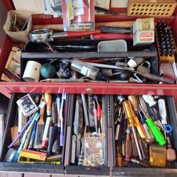 14 Drawer Craftsman Tool Box Loaded... Three Tray Plano Tackle Box Full Of Drill Bits And Miscellaneous