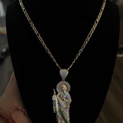 14k San Judas And Chain Set 