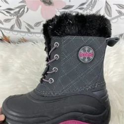 Totes Kids Harper Grey Pink Girl’s Waterproof Winter Snow Boots Size 4 Medium