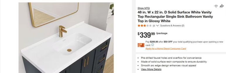 Rectangular Single Sink Bathroom Vanity Top in Glossy White