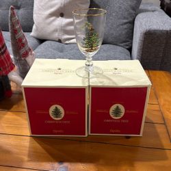 Eight Spode Glass Christmas Tree Mugs