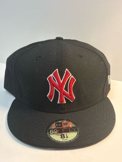 New York Yankees New Era 59FIFTY Fitted Hat Size 8 1/8 Black Red Wool Vintage