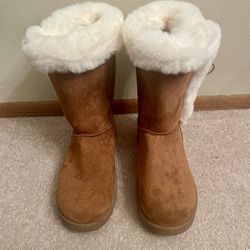 SO Abigail Women's Faux-Fur Tall Winter Boots Chestnut Shearling Style