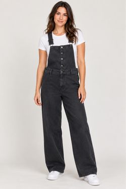 Black Denim Wide-Leg Overalls