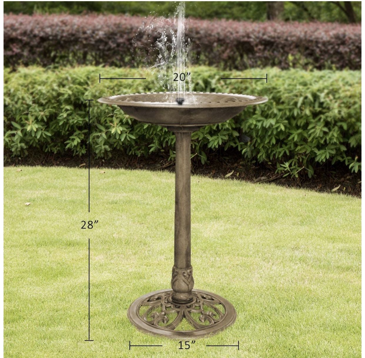 VIVOHOME Polyresin Antique Outdoor Copper Garden Bird Bath and Solar Powered Round Pond Fountain Combo Set