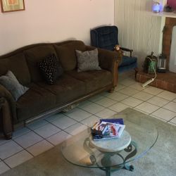 Nice Couch Microfiber Brown And Decorative Wood 